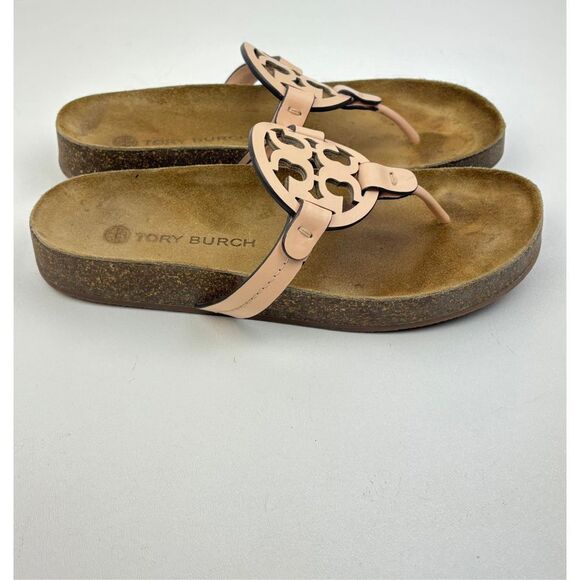 Tory Burch Miller Cloud Sandals Womens 7.5 Bright Peach Natural w/ Box & Bag X22 - Picture 4 of 14